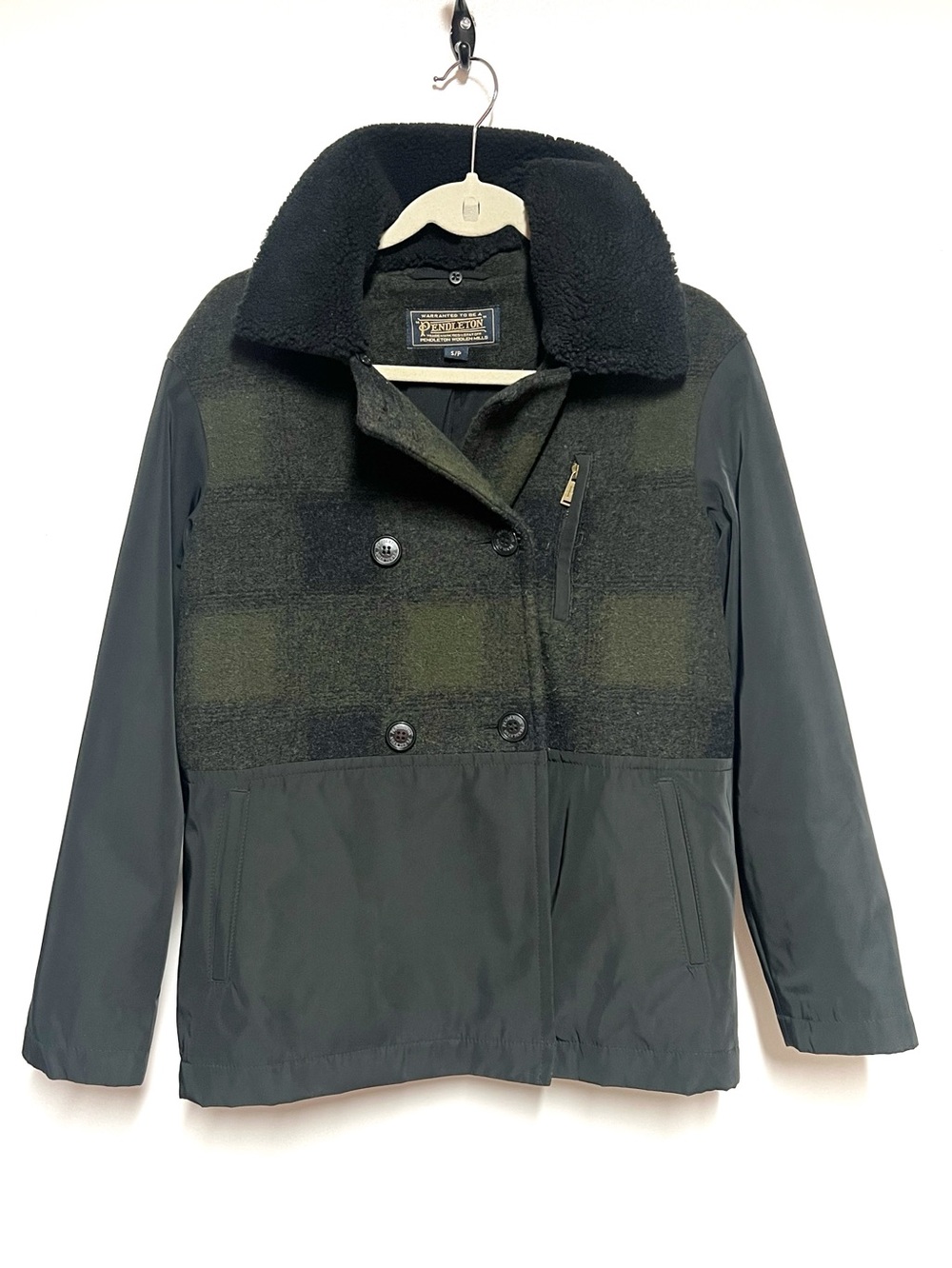 Pendleton Women's Buffalo Plaid Check Wool double-breasted pea coat Jacket Sz S